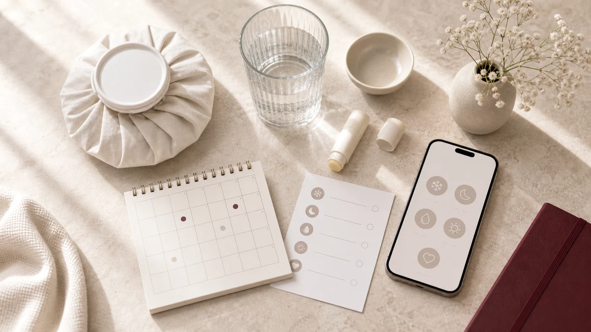 Eftervard efter fillers med kall kompress, vatten och checklista