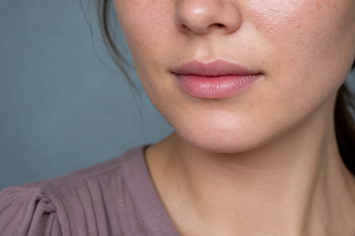 Naturlig l?ppkontur f?r j?mf?relse av 0,5 ml fillers