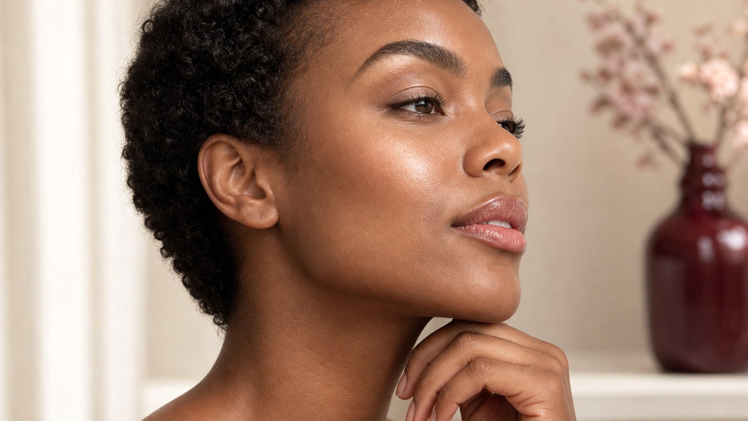 Fillers Linköping – Naturliga läppar i premium beauty-ljus mot burgundy bakgrund - illustration för fillers och estetisk skönhet.